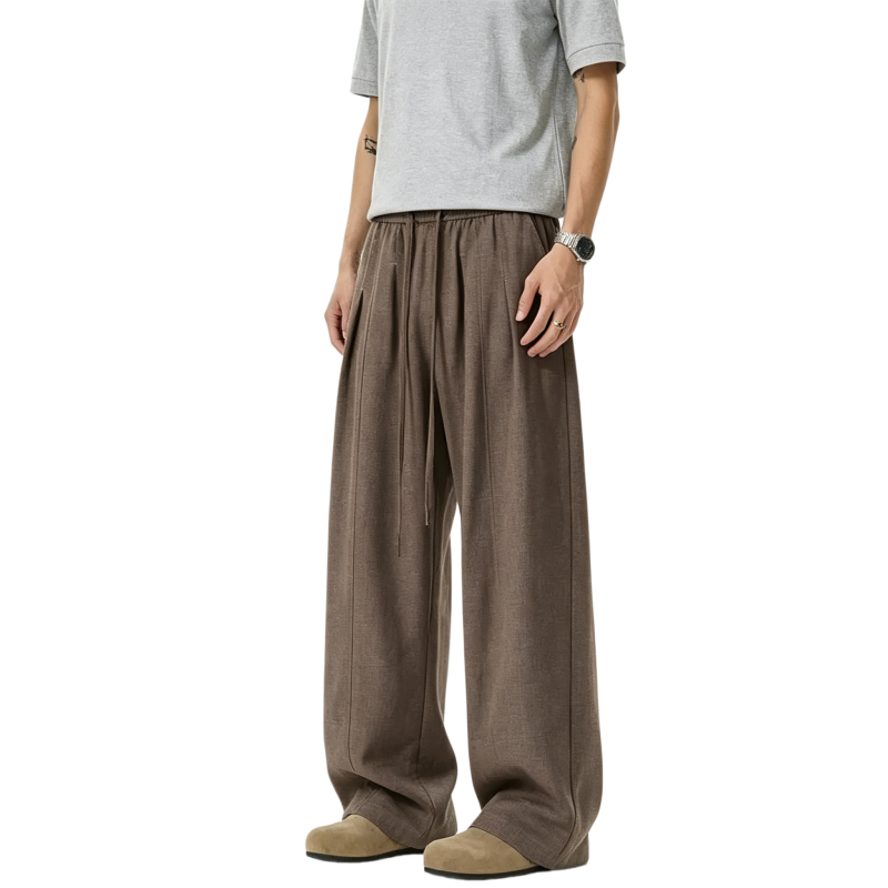 REINAREA | Men's Linen-Like Wide Leg Pants | Summer Lightweight Drapey Straight Leg Casual Trousers
