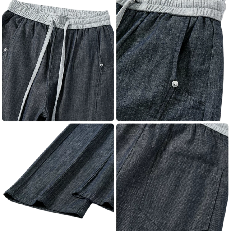 REINAREA | Men's American Linen-Like Barrel Jeans | Summer Lightweight Baggy Wide Leg Relaxed Casual Trousers