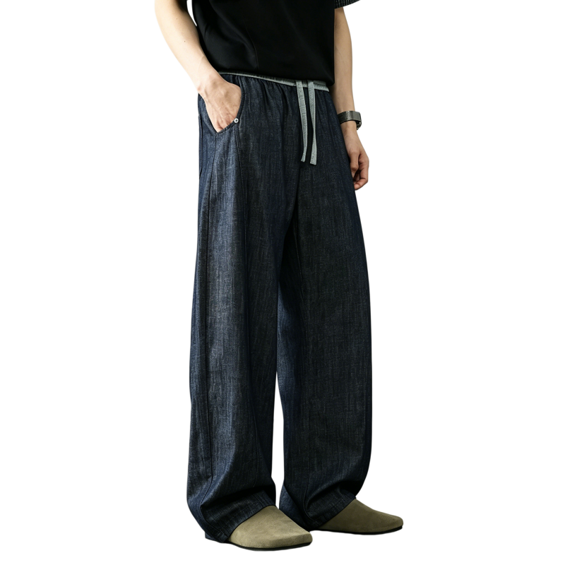 REINAREA | Men's American Linen-Like Barrel Jeans | Summer Lightweight Baggy Wide Leg Relaxed Casual Trousers