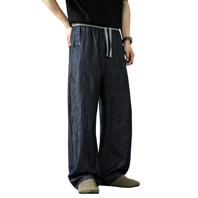 REINAREA | Men's American Linen-Like Barrel Jeans | Summer Lightweight Baggy Wide Leg Relaxed Casual Trousers