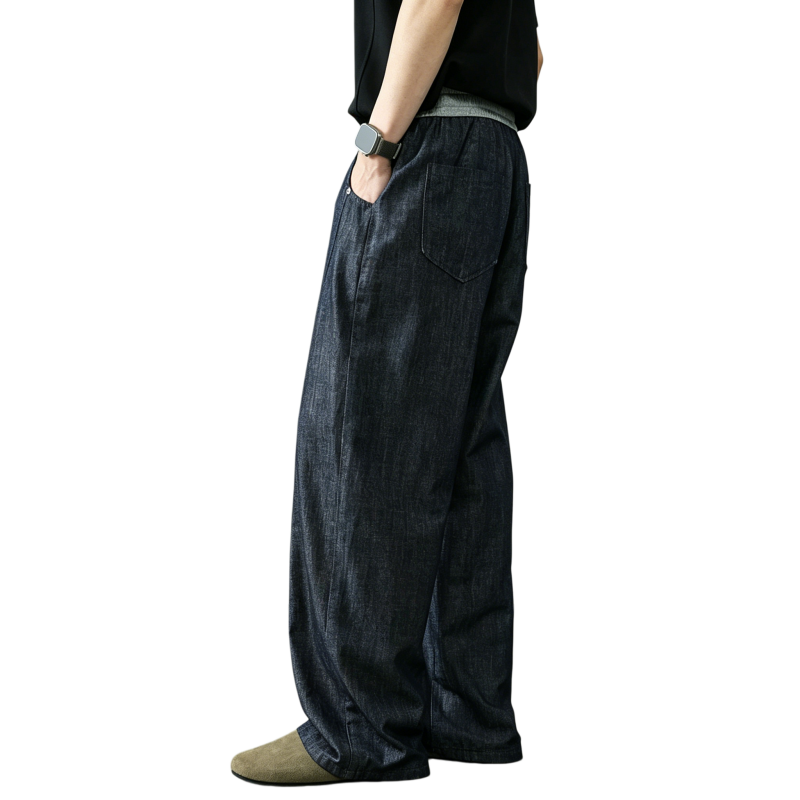 REINAREA | Men's American Linen-Like Barrel Jeans | Summer Lightweight Baggy Wide Leg Relaxed Casual Trousers