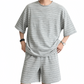 REINAREA | Men's Retro Striped 2 Piece Outfit | Summer Loose Fit Short Sleeve T-Shirt & Shorts Set | Casual Loungewear for Couples