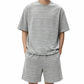 REINAREA | Men's Retro Striped 2 Piece Outfit | Summer Loose Fit Short Sleeve T-Shirt & Shorts Set | Casual Loungewear for Couples