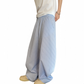 REINAREA | Men's Lightweight Blue Vertical Striped Barrel Pants | Summer Cotton Elastic Waist Baggy Wide Leg Casual Trousers