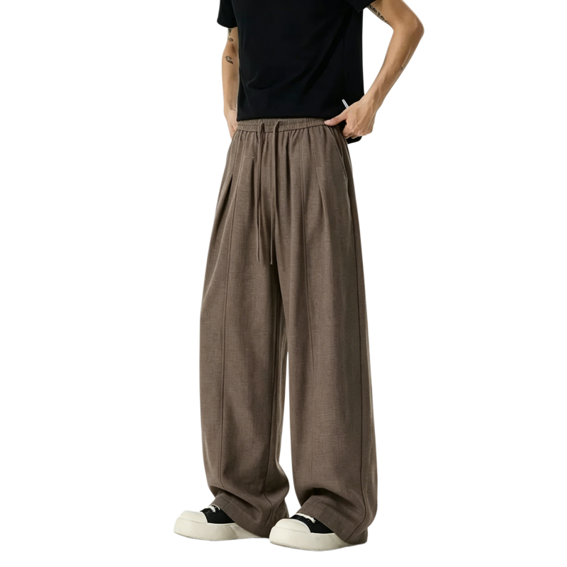 REINAREA | Men's Linen-Like Wide Leg Pants | Summer Lightweight Drapey Straight Leg Casual Trousers