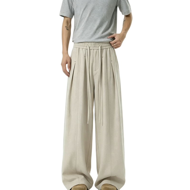 REINAREA | Men's Linen-Like Wide Leg Pants | Summer Lightweight Drapey Straight Leg Casual Trousers