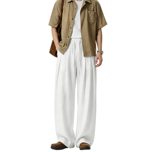 REINAREA | Men's Linen-Like Wide Leg Pants | Summer Lightweight Drapey Straight Leg Casual Trousers