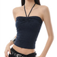 REINAREA | Women Polka Dot Ruched Halter Crop Top | Sexy Slim Fit Y2K Sleeveless Cami Vest