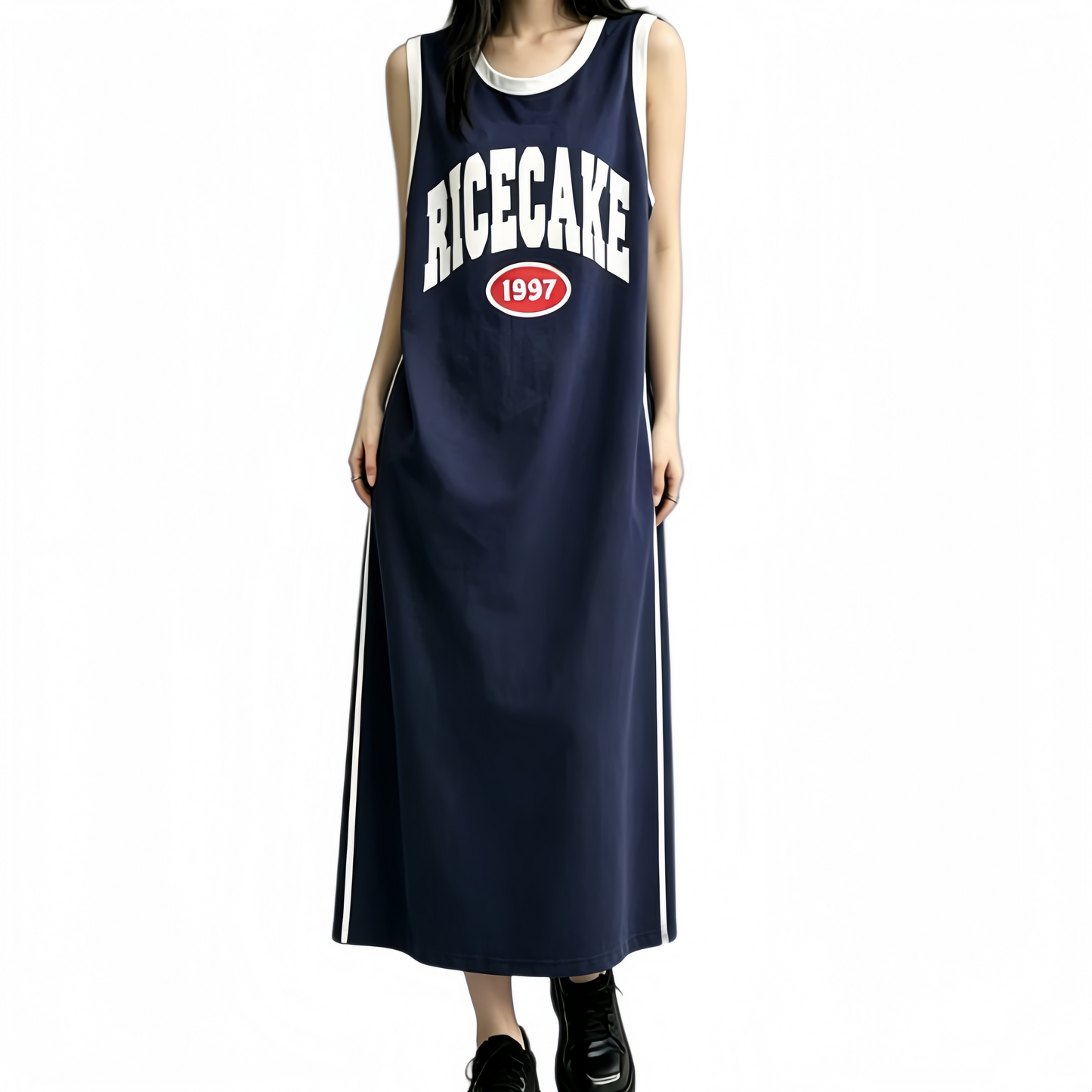 REINAREA | Vintage Basketball Jersey Maxi Dress | Oversized Sleeveless Tank Dress with Pockets | 1997 Retro Casual Summer Dress