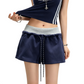 REINAREA | Women Color Block Fake Two Piece Drawstring Shorts | 2026 Summer Y2K Contrast Waistband Casual Hot Pants