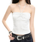 REINAREA | Women Polka Dot Ruched Halter Crop Top | Sexy Slim Fit Y2K Sleeveless Cami Vest