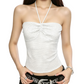 REINAREA | Women Polka Dot Ruched Halter Crop Top | Sexy Slim Fit Y2K Sleeveless Cami Vest