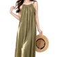 REINAREA | Women's thin spaghetti strap maxi slip dress | ruffled textured flowy vacation long dress