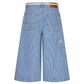 REINAREA | Women Striped Wide Leg Capri Jeans | Drawstring Bead Tassel Waist Loose Cropped Denim Culottes