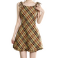 REINAREA | Women Vintage Brown Plaid Tie Shoulder Cami Mini Dress | Slim Waist A-Line Ruffle Hem Sleeveless Short Dress | Casual Retro Summer Dress