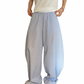 REINAREA | Men's Lightweight Blue Vertical Striped Barrel Pants | Summer Cotton Elastic Waist Baggy Wide Leg Casual Trousers