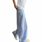REINAREA | Men's Lightweight Blue Vertical Striped Barrel Pants | Summer Cotton Elastic Waist Baggy Wide Leg Casual Trousers
