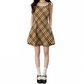 REINAREA | Women Vintage Brown Plaid Tie Shoulder Cami Mini Dress | Slim Waist A-Line Ruffle Hem Sleeveless Short Dress | Casual Retro Summer Dress