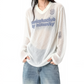 REINAREA | Vintage Mesh Jersey Top | Sheer V Neck Long Sleeve T-Shirt | Oversized American Retro Cover Up