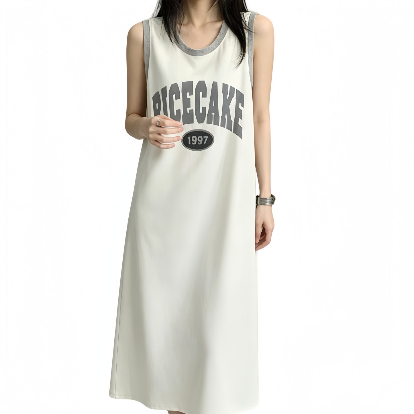 REINAREA | Vintage Basketball Jersey Maxi Dress | Oversized Sleeveless Tank Dress with Pockets | 1997 Retro Casual Summer Dress