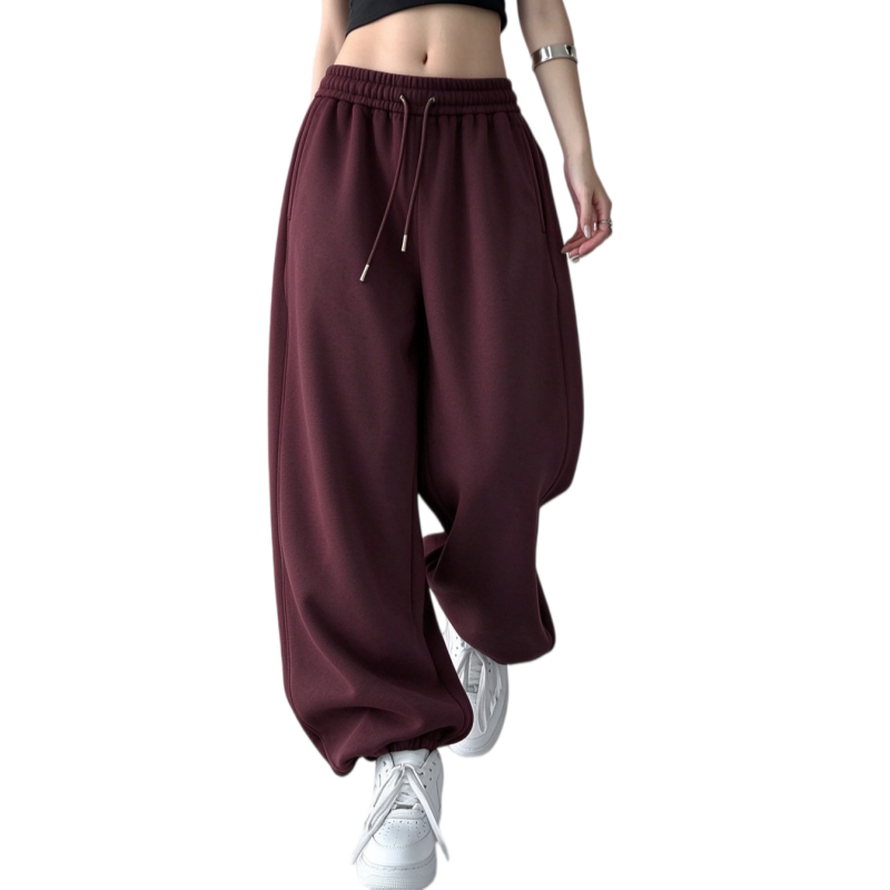 Women's fleece wide leg sweatpants in cocoa brown featuring high-rise elastic waistband and convertible hem