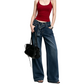 REINAREA | Fall 2026 New Arrival Women's High Waisted Wide Leg Jeans | Belted Raw Hem Relaxed Straight Leg Denim Pants for Casual Streetwear Daily Wear