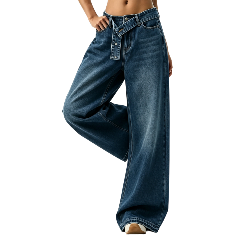 REINAREA | Fall 2026 New Arrival Women's High Waisted Wide Leg Jeans | Belted Raw Hem Relaxed Straight Leg Denim Pants for Casual Streetwear Daily Wear