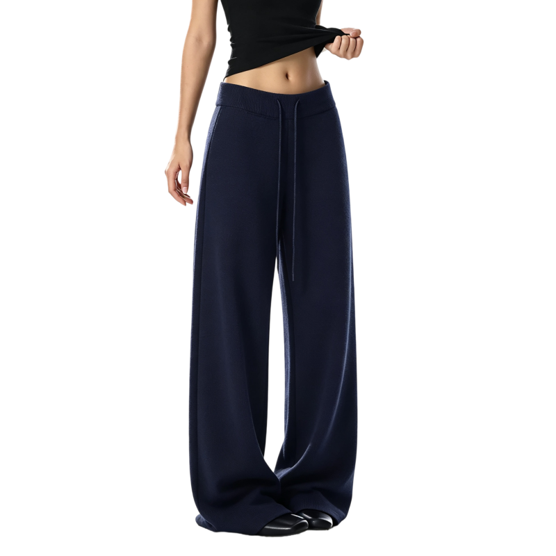 REINAREA | 2026 Fall Women Knit Wide Leg Flare Pants | Elastic Drawstring High Waist Trousers | Soft Draped Casual Loose Sweater Pants