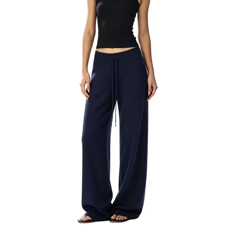 REINAREA | 2026 Fall Women Knit Wide Leg Flare Pants | Elastic Drawstring High Waist Trousers | Soft Draped Casual Loose Sweater Pants