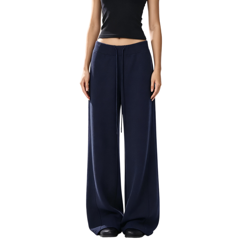 REINAREA | 2026 Fall Women Knit Wide Leg Flare Pants | Elastic Drawstring High Waist Trousers | Soft Draped Casual Loose Sweater Pants