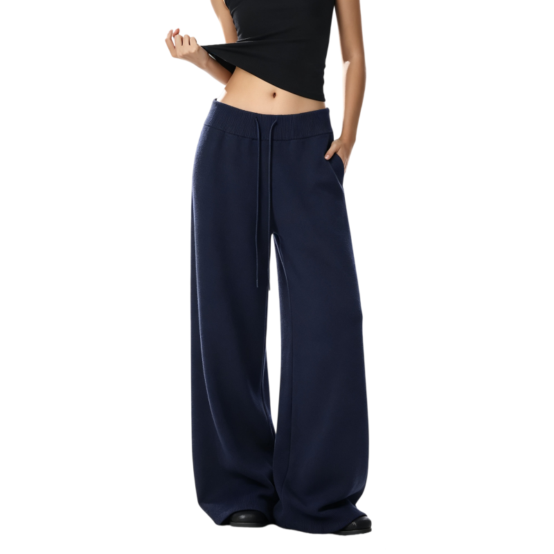 REINAREA | 2026 Fall Women Knit Wide Leg Flare Pants | Elastic Drawstring High Waist Trousers | Soft Draped Casual Loose Sweater Pants