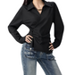 REINAREA | 2026 Fall Women Wrap Twist Waist Shirt | Long Sleeve Collared Slim Fit Blouse | Elegant Ruched Design Casual Office Top | Black White Two Colors