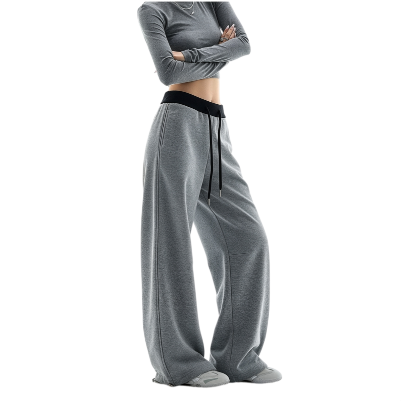 REINAREA | Fall 2026 New Arrival Women's Curved Barrel Leg Sweatpants | Contrast Drawstring Waist Drapey Relaxed Fit Casual Lounge Pants for Daily Streetwear