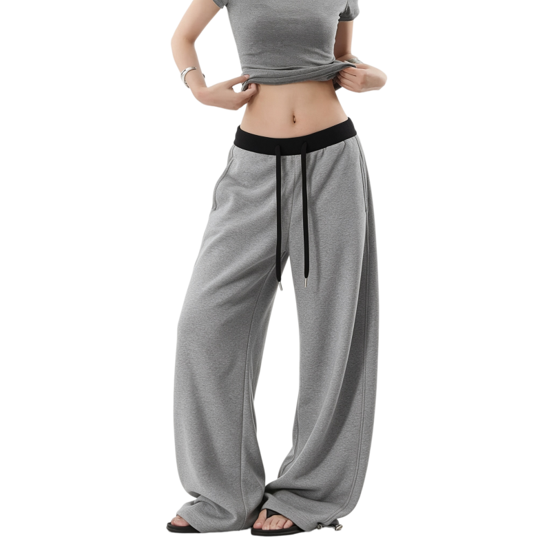 REINAREA | Fall 2026 New Arrival Women's Curved Barrel Leg Sweatpants | Contrast Drawstring Waist Drapey Relaxed Fit Casual Lounge Pants for Daily Streetwear