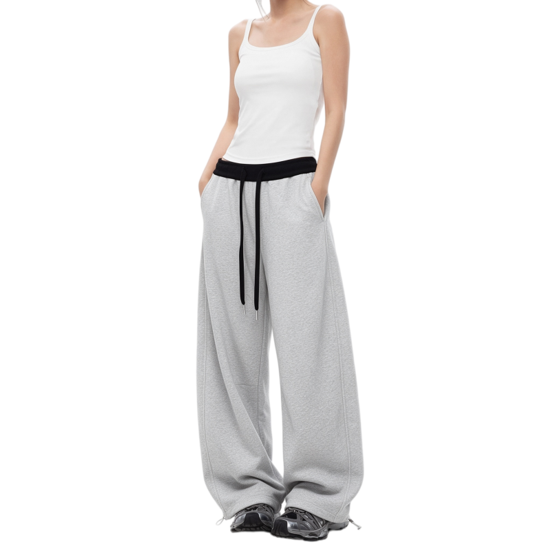 REINAREA | Fall 2026 New Arrival Women's Curved Barrel Leg Sweatpants | Contrast Drawstring Waist Drapey Relaxed Fit Casual Lounge Pants for Daily Streetwear