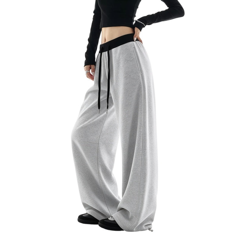 REINAREA | Fall 2026 New Arrival Women's Curved Barrel Leg Sweatpants | Contrast Drawstring Waist Drapey Relaxed Fit Casual Lounge Pants for Daily Streetwear