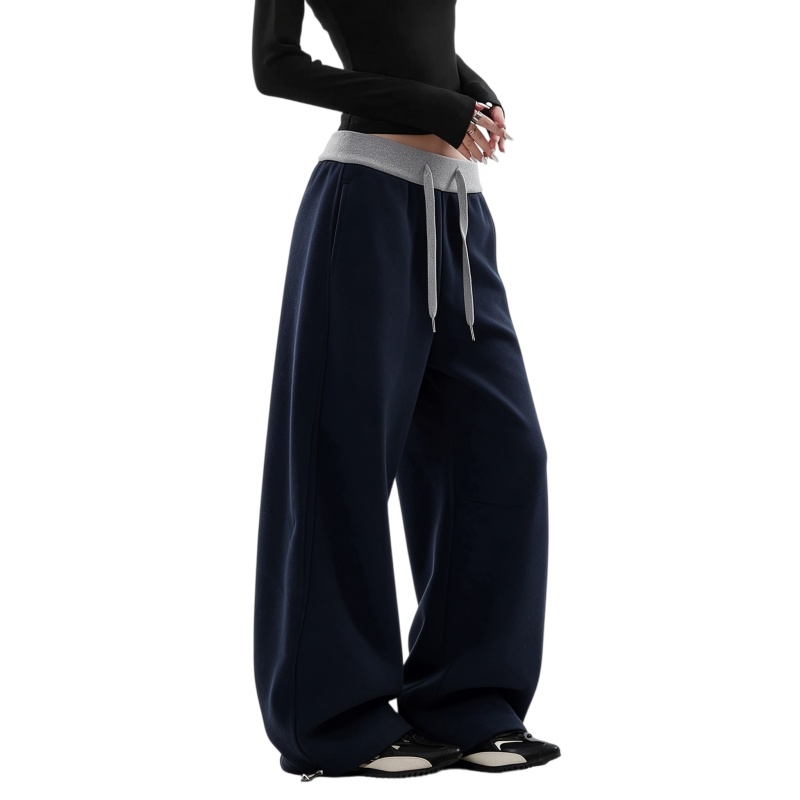 REINAREA | Fall 2026 New Arrival Women's Curved Barrel Leg Sweatpants | Contrast Drawstring Waist Drapey Relaxed Fit Casual Lounge Pants for Daily Streetwear