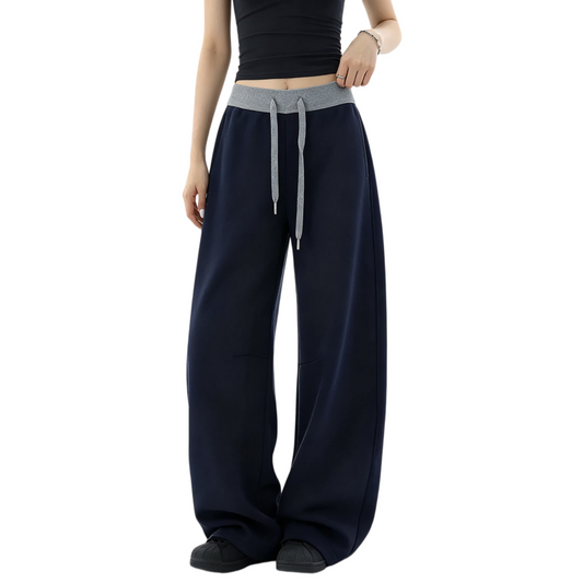REINAREA | Fall 2026 New Arrival Women's Curved Barrel Leg Sweatpants | Contrast Drawstring Waist Drapey Relaxed Fit Casual Lounge Pants for Daily Streetwear