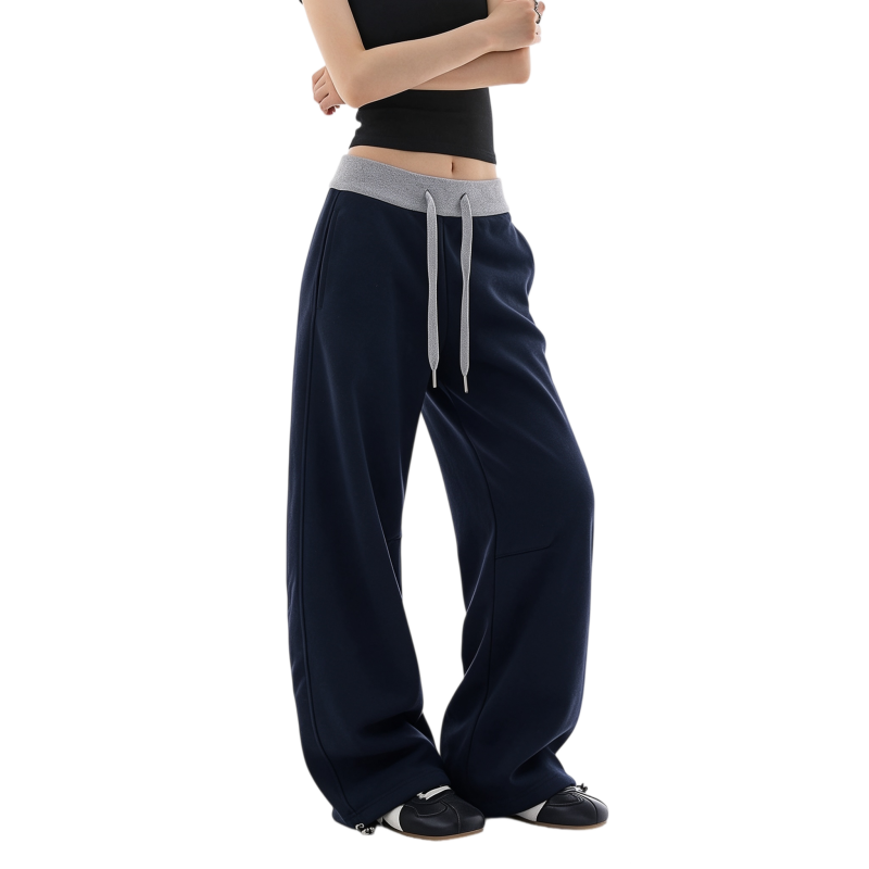 REINAREA | Fall 2026 New Arrival Women's Curved Barrel Leg Sweatpants | Contrast Drawstring Waist Drapey Relaxed Fit Casual Lounge Pants for Daily Streetwear