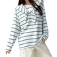 REINAREA | Fall 2026 New Arrival Women's Striped Long Sleeve T-Shirt | Attached Tie Shawl Collar Textured Knit Casual Urban Designer Top