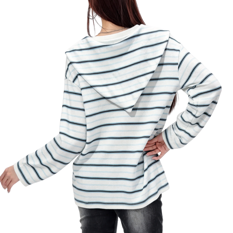 REINAREA | Fall 2026 New Arrival Women's Striped Long Sleeve T-Shirt | Attached Tie Shawl Collar Textured Knit Casual Urban Designer Top