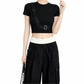 REINAREA | Women's Techwear Harness Crop Top | Cool Buckle Strap Short Sleeve Slim Fit Cropped T-Shirt | Edgy Streetwear Y2K Grunge Tee for Dance Club