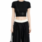 REINAREA | Women's Techwear Harness Crop Top | Cool Buckle Strap Short Sleeve Slim Fit Cropped T-Shirt | Edgy Streetwear Y2K Grunge Tee for Dance Club