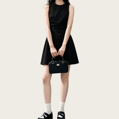 REINAREA | 2026 Summer Women Sleeveless Ruched Waist Mini Dress | Elegant Slimming A-Line Flare Tank Dress