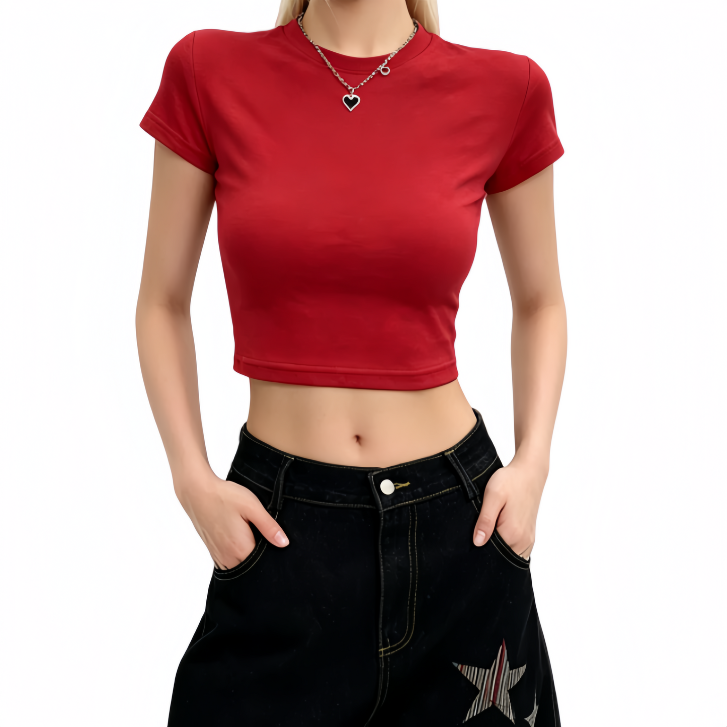 REINAREA | Women’s Slim Fit Mock Neck Crop Top | Basic Solid Color Short Sleeve T-Shirt | Sexy Cropped Dance Tee for Jazz Street Dance Daily Layering