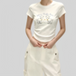 REINAREA | Women Cute Lamb Print Ruched Crop T-Shirt | Summer Casual Crew Neck Fitted Short Sleeve Curved Hem Top