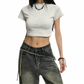 REINAREA | Women’s Slim Fit Mock Neck Crop Top | Basic Solid Color Short Sleeve T-Shirt | Sexy Cropped Dance Tee for Jazz Street Dance Daily Layering