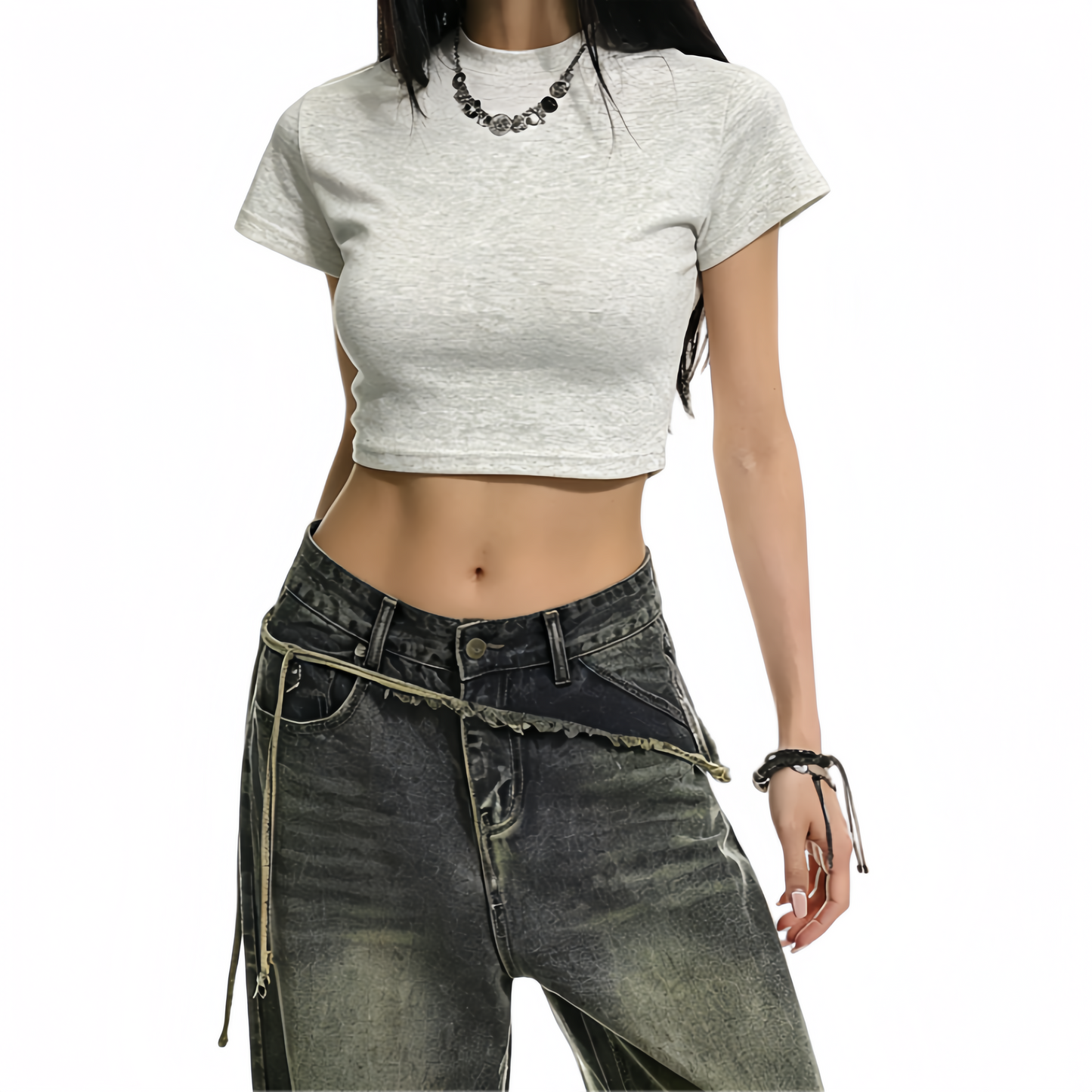 REINAREA | Women’s Slim Fit Mock Neck Crop Top | Basic Solid Color Short Sleeve T-Shirt | Sexy Cropped Dance Tee for Jazz Street Dance Daily Layering