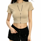 REINAREA | Women’s Slim Fit Mock Neck Crop Top | Basic Solid Color Short Sleeve T-Shirt | Sexy Cropped Dance Tee for Jazz Street Dance Daily Layering