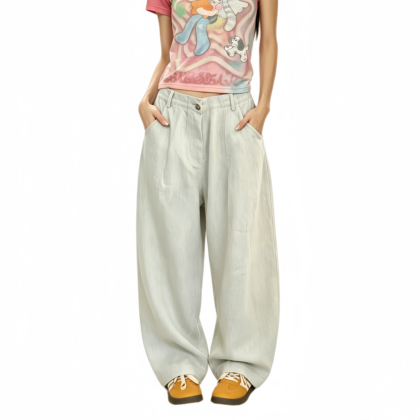 REINAREA | Women's Linen-Like Wide Leg Barrel Pants | Summer High Waisted Baggy Casual Trousers